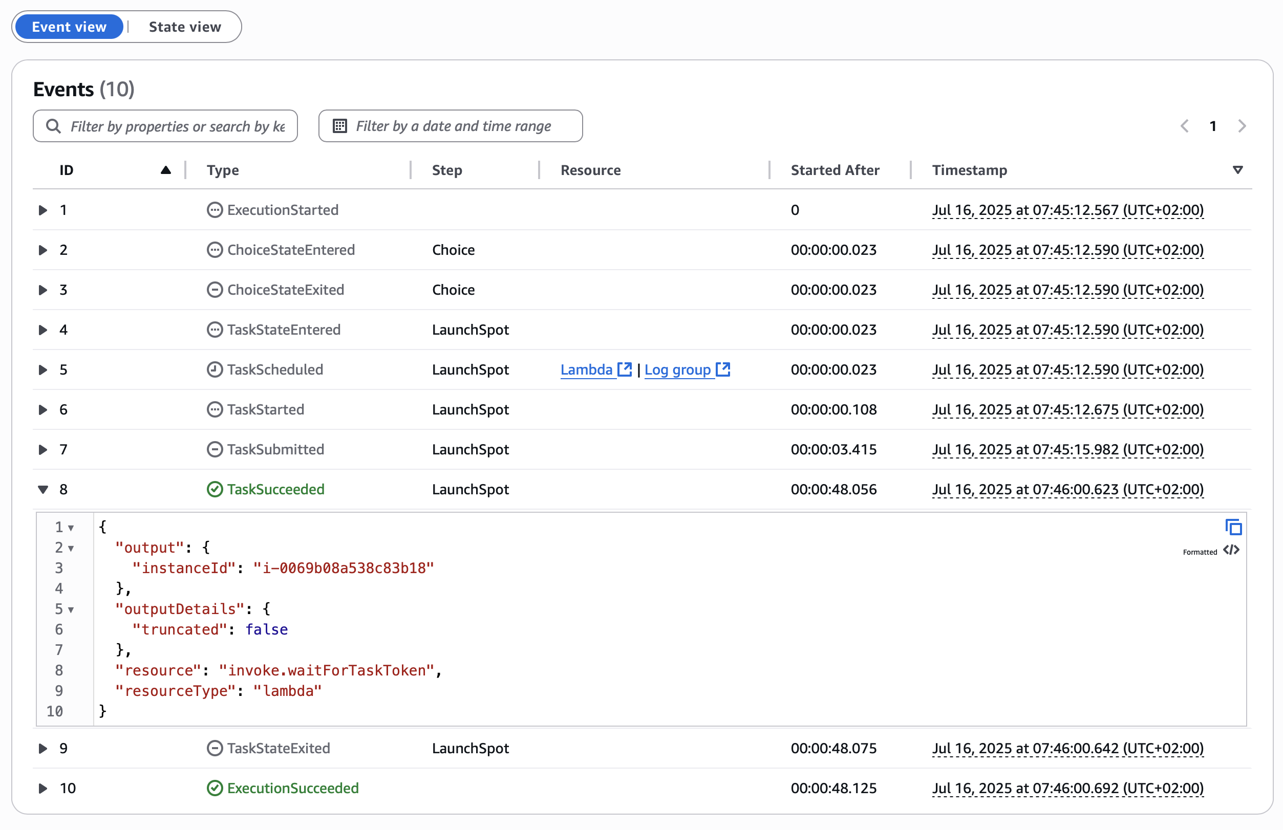 Find the ID of the launched EC2 instance ID